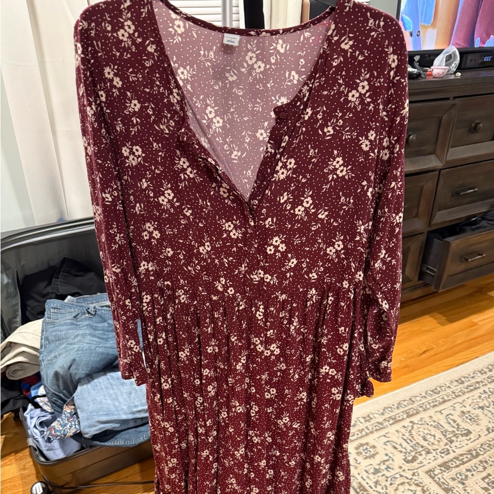 Old Navy Burgundy Floral Long Sleeve Dress